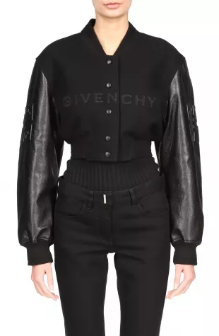 Givenchy Leather Sleeve Logo Crop Varsity Jacket worn by Diana Tejada  (LaToya Tonodeo) as seen in Power Book II: Ghost TV show wardrobe (Season 2  Episode 9)