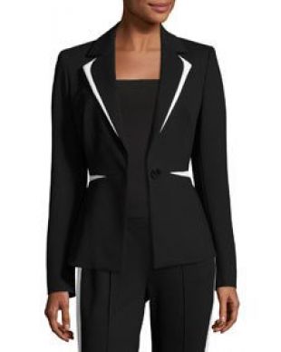Escada Contrast Trim One Button Blazer, Black/White