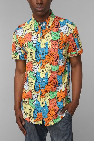 Shirts For All My Friends Weird Kitty Button-Down Shirt - Urban Outfitters