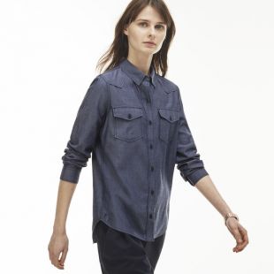 Chemise slim fit en chambray de coton effet denim