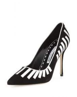 Manolo Blahnik Pontanus Piano Suede Pump, Black/White