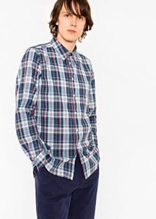 Men's Tailored Fit Blue Check Shirt