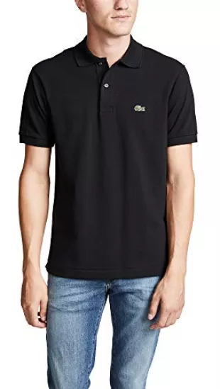 Lacoste Mens Short Sleeve L.12.12 Pique Polo Shirt, Black, L