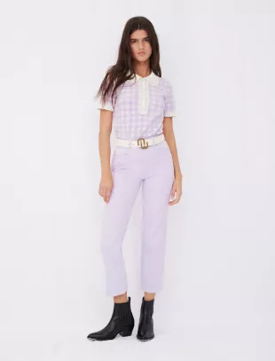 Pull manches courtes façon polo en jacquard Micro
