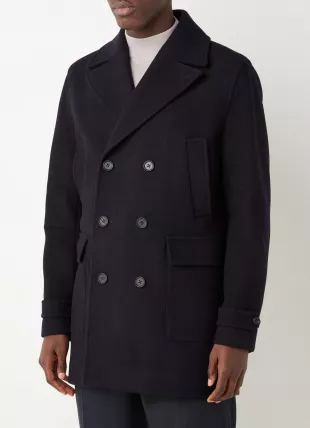 Manteau à double boutonnage en laine mélangée avec poches plaquées
