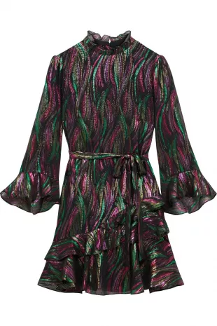 Marissa ruffled metallic silk-blend jacquard mini dress
