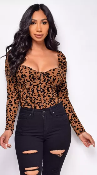 Style Spotting Black Velvet Leopard Print Long Sleeve Bodysuit