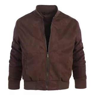 Gioberti Men's Faux Suede Bomber Jacket with Warm Light Inner Padding, Brown, XS