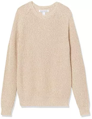 Amazon Essentials Men's Long-Sleeve 100% Cotton Rib Knit Shaker Crewneck Sweater, Camel, Small