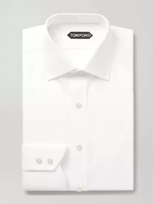 White Slim-Fit Cutaway-Collar Cotton-Poplin Shirt