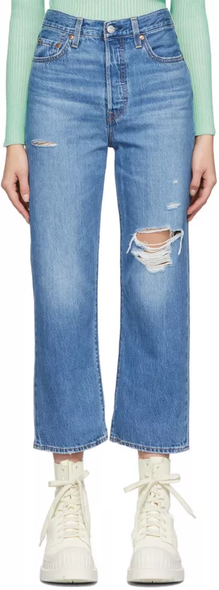 Levi's Blue Ribcage Straight Ankle Jeans worn by Sophie (Hilary