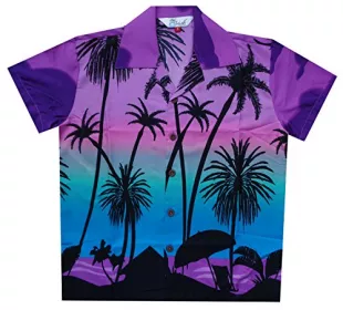 Hawaiian Shirts 42B Boys Coconut Beach Aloha Party Camp Purple M