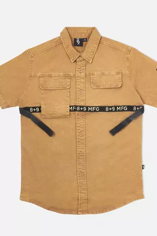 8&9 Clothing Strapped Up Vintage Button Up Shirt Tan worn by 