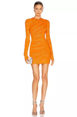 Studded Zebra Print Knit Dress in Orange