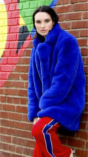 Sophie Faux Fur Coat in Cobalt