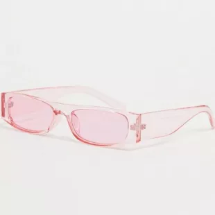 Petites lunettes de soleil rectangulaires style années 90 en plastique recyclé - Rose