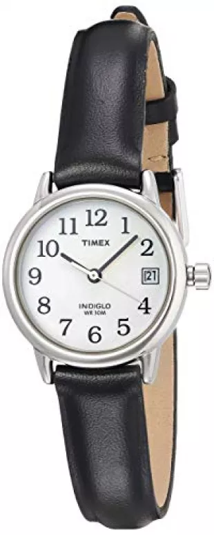 T2H331 Indiglo Leather Strap Watch, Black/Silver-Tone/White