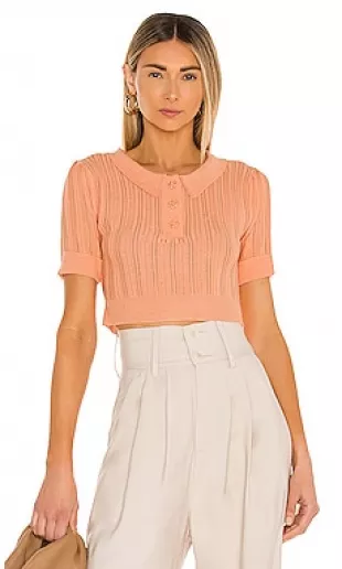 Phoebe Pointelle Polo Sweater en Sherbet