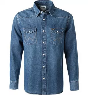 Wrangler Jeanshemd, Regular Fit, Baumwolle, mittelblau