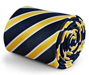 Designer Herren Krawatte - Dunkel Marineblau und Gelb - Repp