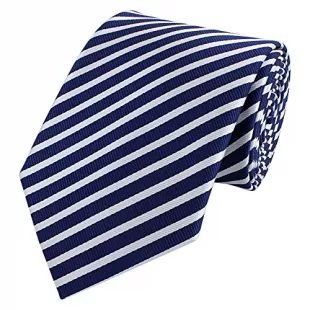 Herren Krawatte elegant gestreift für Hochzeit, Konfirmation, Ball in 6 cm oder 8 cm zur Auswahl tiefblau stahlblau dunkelblau blau weiß Schmal (6cm)