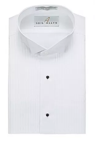 Mens Tuxedo Shirt Poly/Cotton Wing Collar 1/4 Inch Pleat (16 - 32/33) White