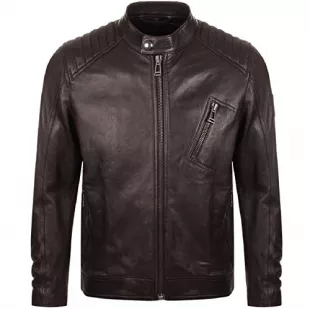 71020539-60018 V-Racer Leather Jacket Dark Brown