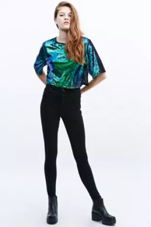 Haut court vert à sequins