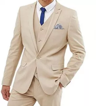 topg - One Button Beige Men Suit 3 PC Peak Lapel Business Suit Slim Fit ...