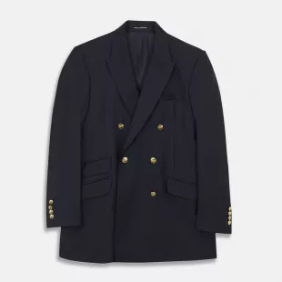 NAVY PLAIN WOOL DOUBLE BREASTED BLAZER
