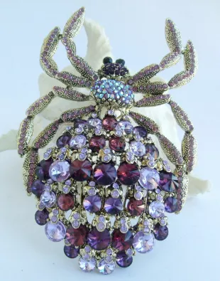 Broche Ancienne En Métal Doré Avec Cristal Autrichien - Couleurs Aurore Boréale Violet - Occasion