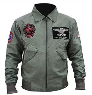 Mens Tom Cruise Top Gun Captain Pete Mitchell Flight Aviator Green Cotton Jacket - Maverick MA-1 Pilot Patches Bomber WW2 Jacket (XXS)