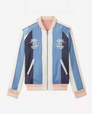 BLUE AND PINK EMBROIDERED JACKET IN FABRIC