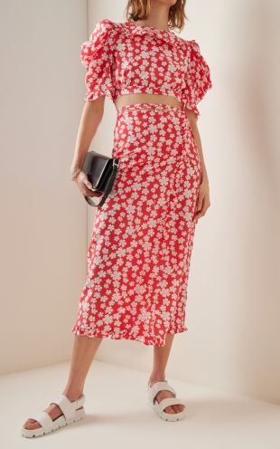 Tie-Detailed Floral Silk Maxi Skirt
