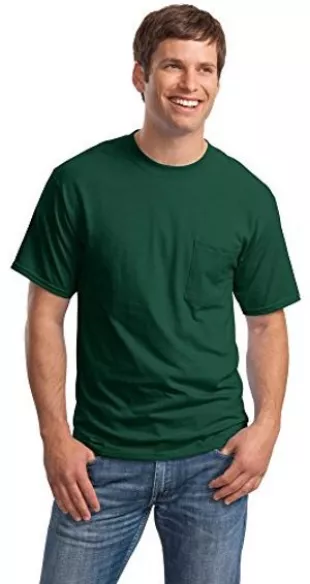 Hanes Mens Beefy-T 100% Cotton T-Shirt with Pocket, Large, Deep Forest