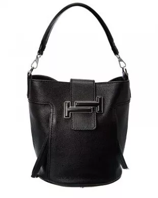 Double T Small Leather Bucket Bag Women's Black