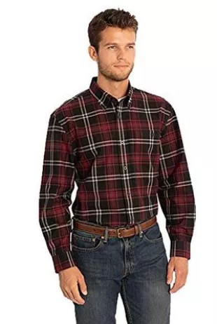 Classic Buttondown Plaid Long Sleeve Shirt (Red Tartan, Medium)