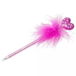 Feather Pen | Cute and Fluffy Feather Pen with Heart Character Topper | Kids Ballpoint Pen | Pink FPENMAPK