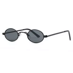 Sonnenbrille Kleine Runde Metallrahmen Oval Bonbonfarben Unisex Gläser K0577 (Schwarz)