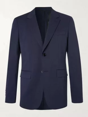 Navy Stretch-Wool Twill Suit Jacket