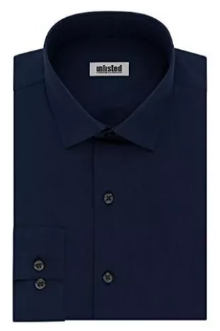 mens Slim Fit Solid Dress Shirt, Medium Blue, 15 -15.5 Neck 34 -35 Sleeve US