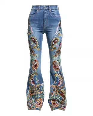 Alice + Olivia - Beautiful Embroidered Bell-Bottom Jeans