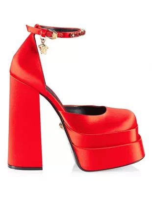 Lisa Rinna's Red Satin Platform Mary Jane Pumps