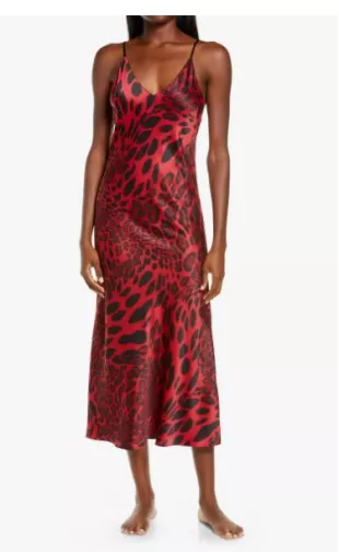 Leopard Print Satin Nightgown