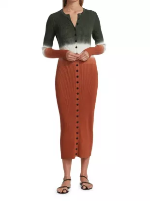 Tianna Button-Front Rib-Knit Dress