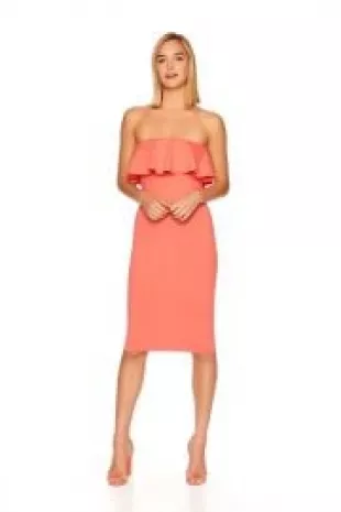 Coral Strapless Ruffle Dress