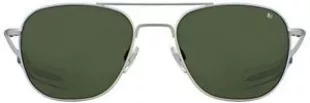 AO Original Pilot Sunglasses - Matte Silver - Calobar Green SkyMaster Glass Lenses - Bayonet Temple - 57-20-140