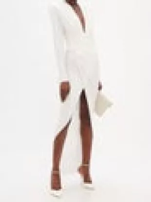 Plunge-neck Asymmetric Jersey Dress