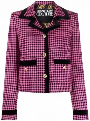 Checked Decorative Button Jacket
