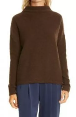 Funnel Neck Boiled Cashmere Sweater In Heather Brown Stone